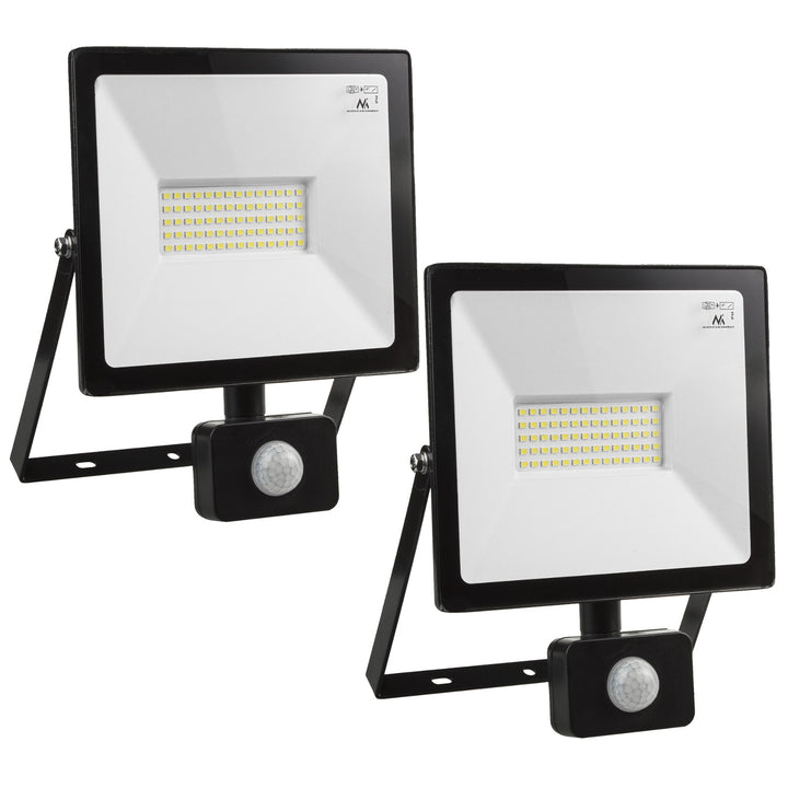 2x Maclean MCE650 CW LED floodlight with Maclean motion sensor, slim 50W, 4000lm, cold white color (6000K), IP44, MCE650 CW PIR