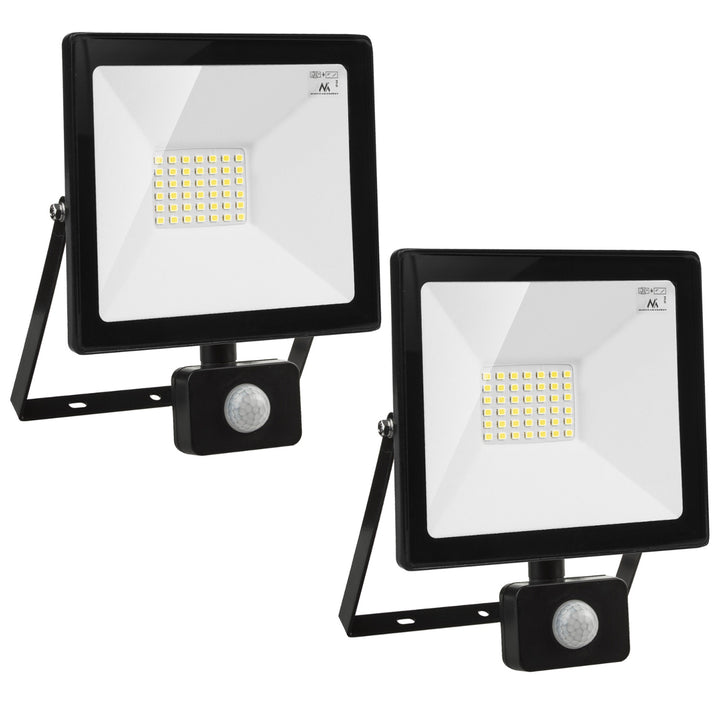 2x Maclean motion sensor LED floodlight, slim 30W, 2400lm, neutral white (4000K), IP44, MCE630 NW PIR