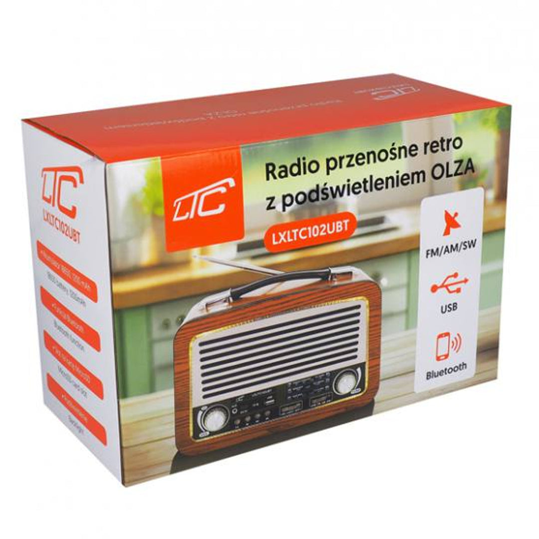 LTC Portable Radio Player Tuner Telescopic Antenna Bluetooth FM AM SW AUX Backlight Olza Retro Vintage 60s Design