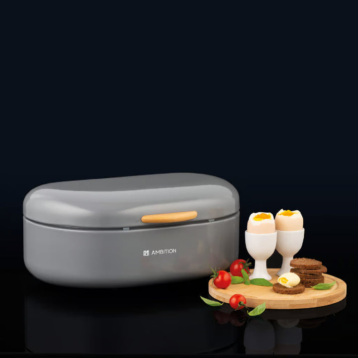 Ambition Breadbox: White steel with wooden handle, 35 cm, Olivier. Functional elegance for stylish kitchen storage.