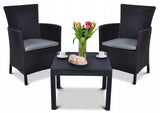 Outdoor Furniture Set Keter Rosario Grey Graphite 2 Armchairs & Table Rattan Style Balcony Garden Patio