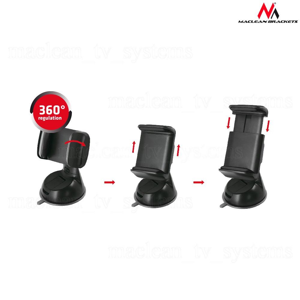 Maclean MC-737 Universal Car Phone Holder Smartphone Bracket Rotatable Suction Cup 3.5" -  6"