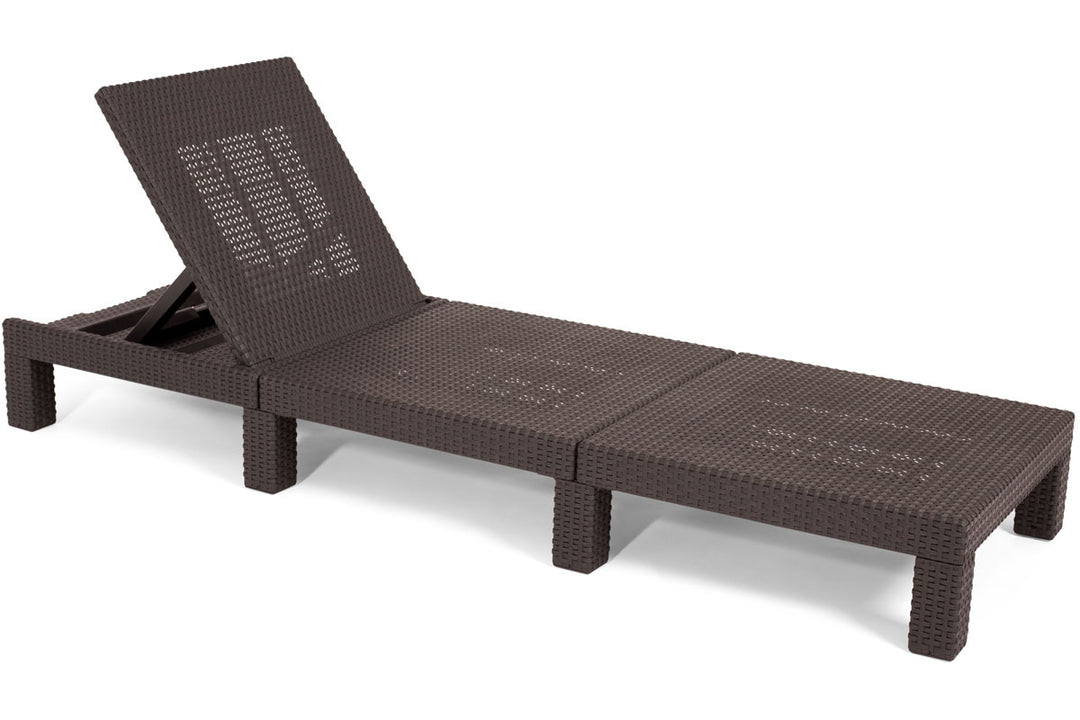 Keter Daytona Reclining Sun Lounger with Cushion - Dark Brown - Rattan Style - Elegant and Durable