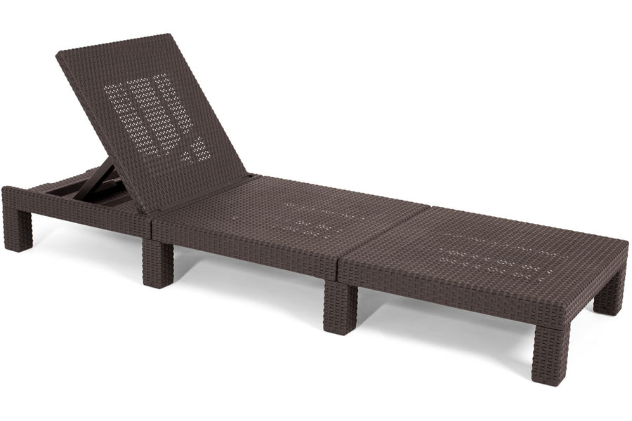 Keter Daytona Reclining Sun Lounger with Cushion - Dark Brown - Rattan Style - Elegant and Durable