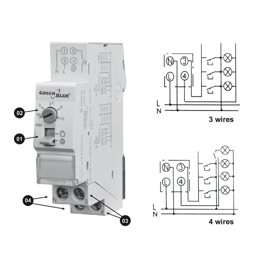 GreenBlue GB114 Staircase Timer Light Switch DIN Rail 30s - 10min