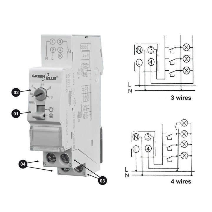 GreenBlue GB114 Staircase Timer Light Switch DIN Rail 30s - 10min