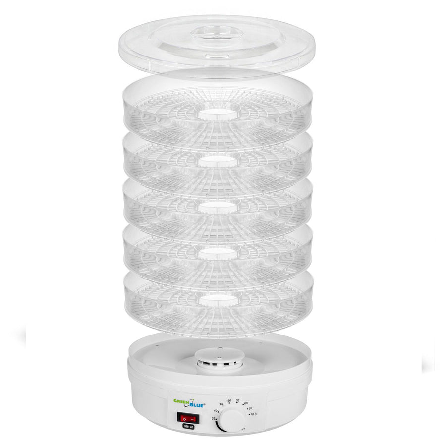 GreenBlue GB190 Food Dehydrator Fruit Vegetable 250W- 5 Trays - 35 to 70°C Temperature Control Adjustable