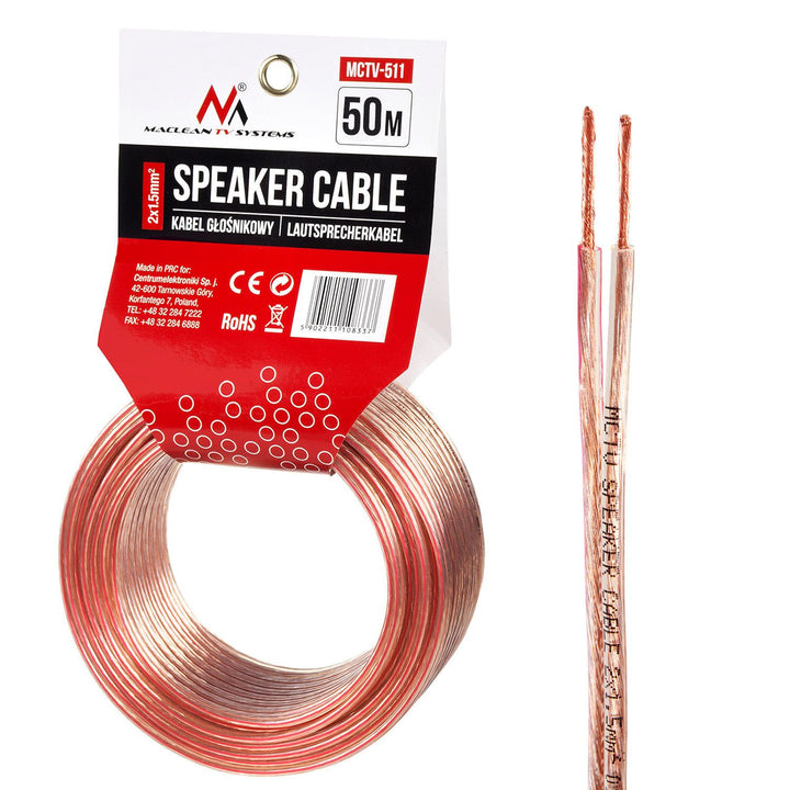 Maclean MCTV-510 Speaker Cable Audio 2 x 1,5mm2 25m OFC CCA Transparent Flexible Car Home