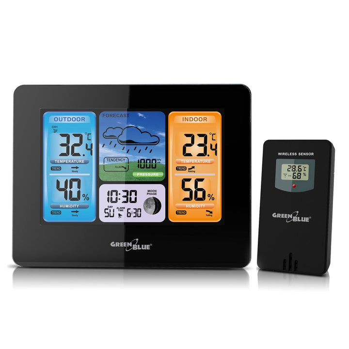 GreenBlue GB526 Wireless Weather Station DCF Outdoor Indoor Temperature Sensor Humidity LCD Display