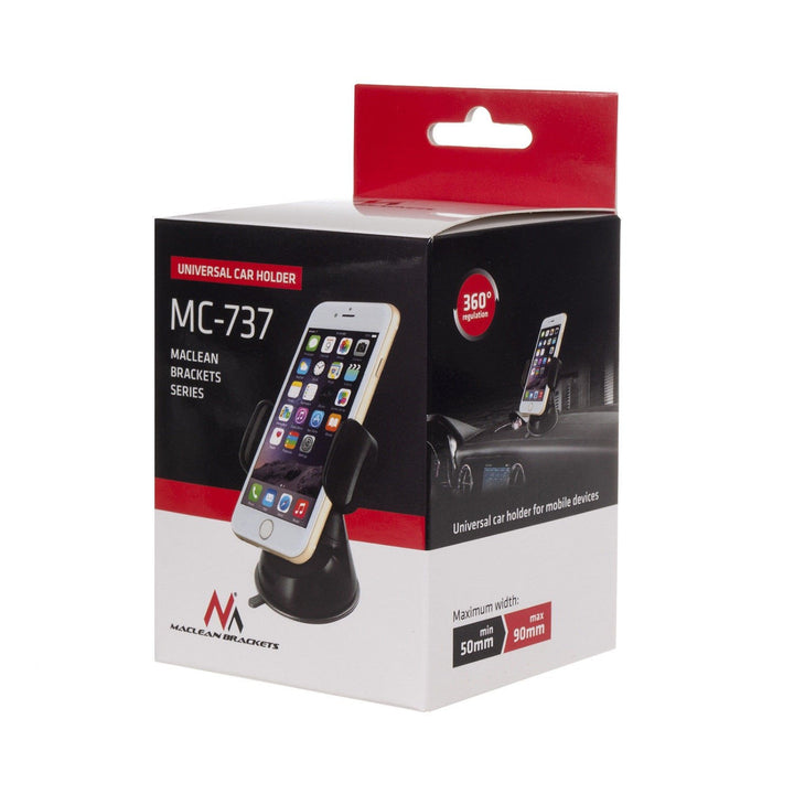 Maclean MC-737 Universal Car Phone Holder Smartphone Bracket Rotatable Suction Cup 3.5" -  6"