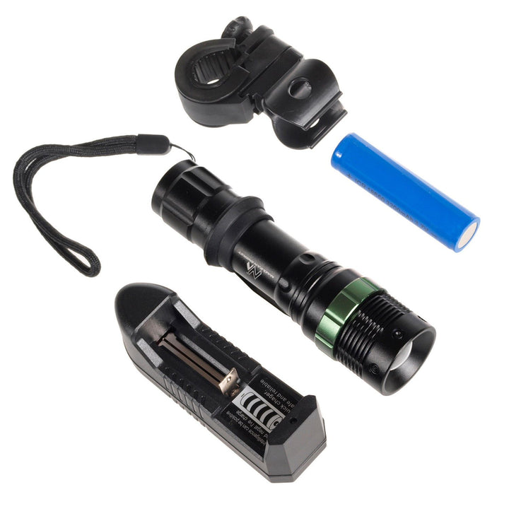 Maclean MCE175 Led Torch Light Bicycle Flashlight + Battery Charger + Holder Rechargeable Set 3W