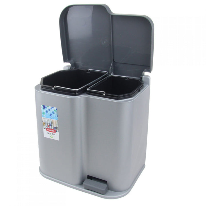 Curver 234471 Waste Bin Pedal Recycling Recycle 15L + 6L Sorting Lidded 2 Inner Buckets 21L