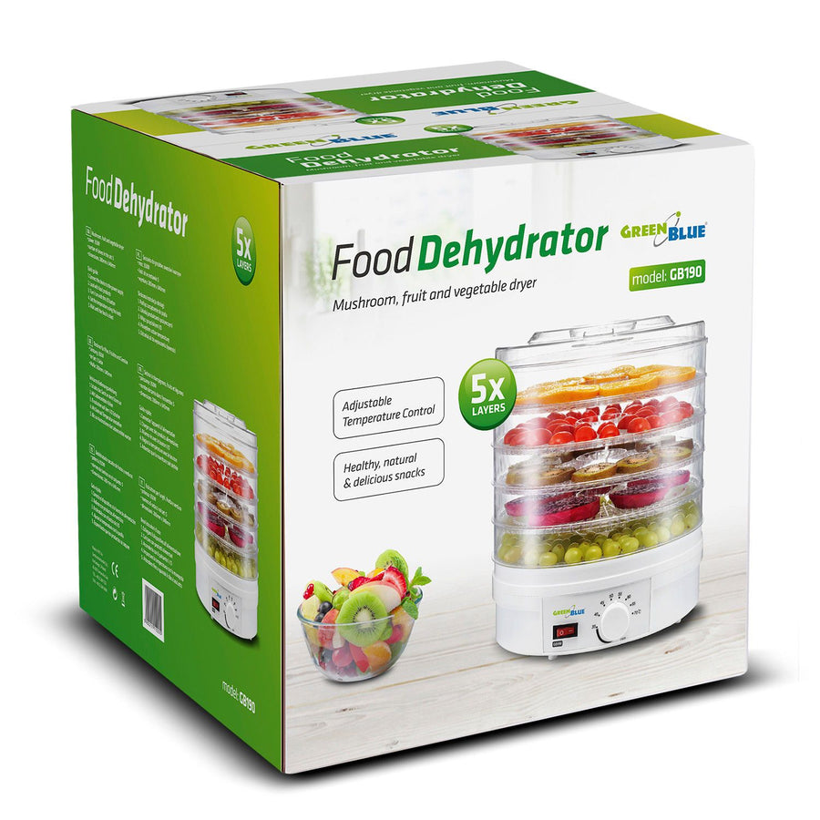 GreenBlue GB190 Food Dehydrator Fruit Vegetable 250W- 5 Trays - 35 to 70°C Temperature Control Adjustable