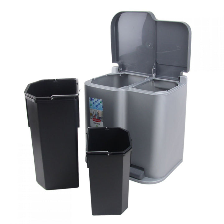 Curver 234471 Waste Bin Pedal Recycling Recycle 15L + 6L Sorting Lidded 2 Inner Buckets 21L